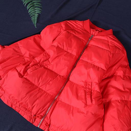 WW | Casual Women's Parka Jackets Red Stand-Up Collar Ruffles Warm Winter Coat