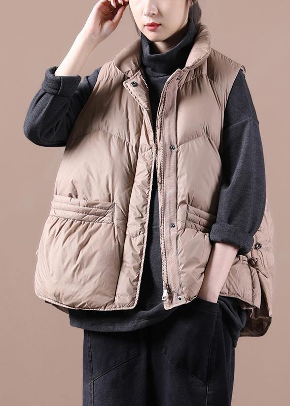 WW | Casual Women's Parka Coats Khaki Stand-Up Collar Zipper Down Jacket