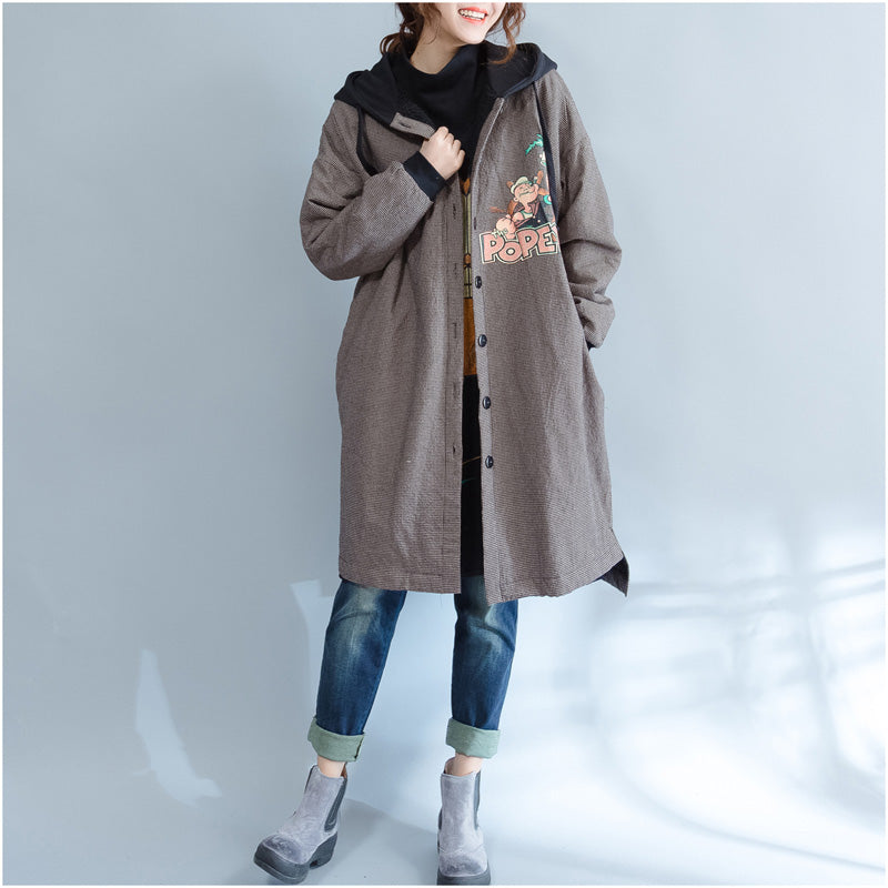 WW | khaki Print Women's Parka Casual Hooded Warm Winter Coat Fine Thick Winter Coats