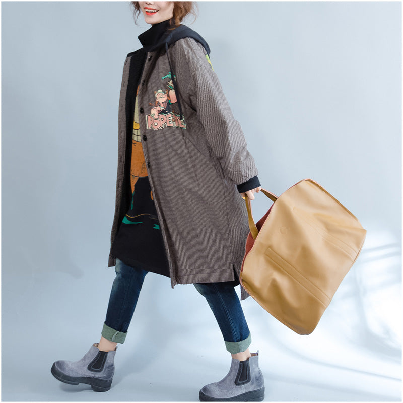 WW | khaki Print Women's Parka Casual Hooded Warm Winter Coat Fine Thick Winter Coats