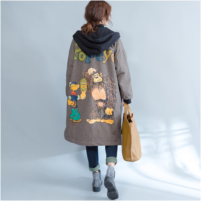 WW | khaki Print Women's Parka Casual Hooded Warm Winter Coat Fine Thick Winter Coats