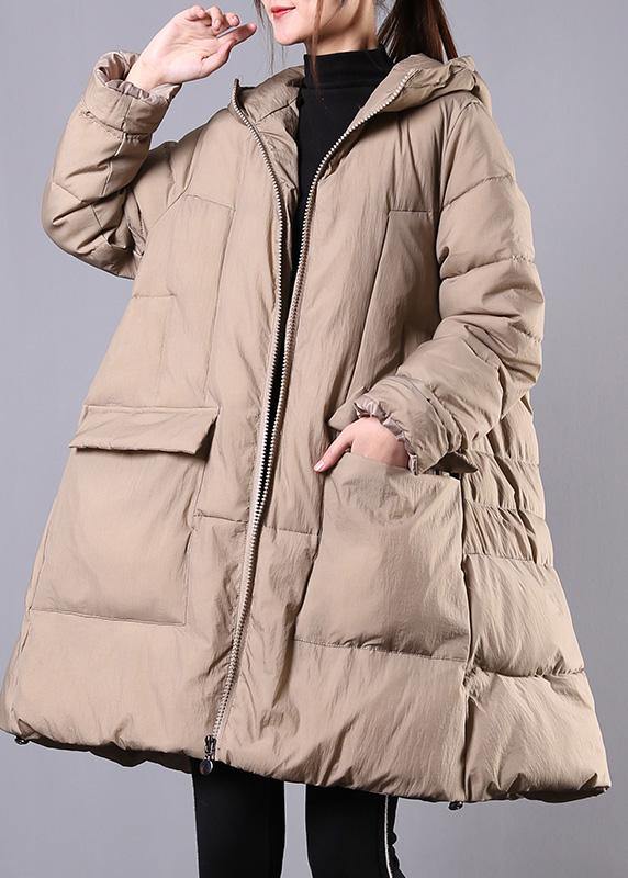 WW | Khaki Winter Coats Casual Hooded Zipper Snow Jackets Winter Coats