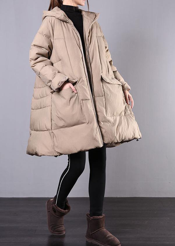 WW | Khaki Winter Coats Casual Hooded Zipper Snow Jackets Winter Coats
