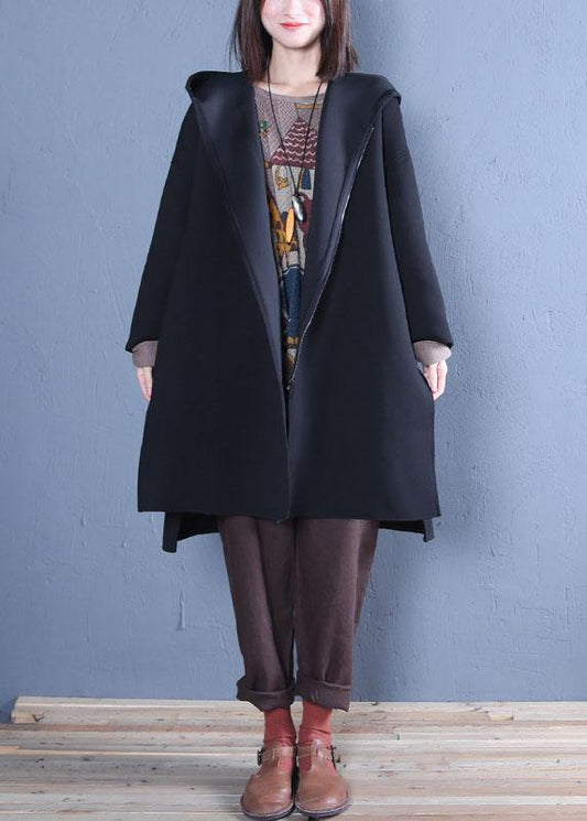 WW | oversized mittellanger Mantel schwarz mit Kapuze Mäntel