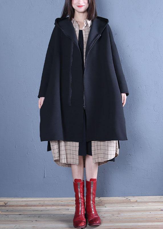 WW | oversized mittellanger Mantel schwarz mit Kapuze Mäntel