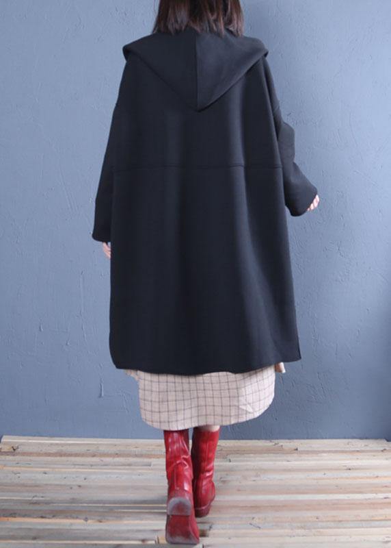 WW | oversized mittellanger Mantel schwarz mit Kapuze Mäntel