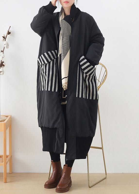 WW | Plus-Size-Mäntel Winter Oberbekleidung schwarz O-Ausschnitt Taschen Mantel
