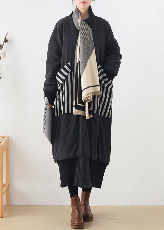 WW | Plus-Size-Mäntel Winter Oberbekleidung schwarz O-Ausschnitt Taschen Mantel