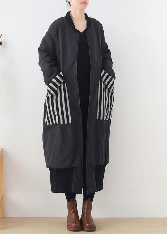 WW | Plus-Size-Mäntel Winter Oberbekleidung schwarz O-Ausschnitt Taschen Mantel