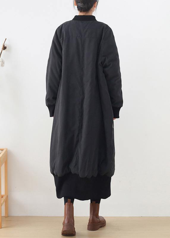 WW | Plus-Size-Mäntel Winter Oberbekleidung schwarz O-Ausschnitt Taschen Mantel