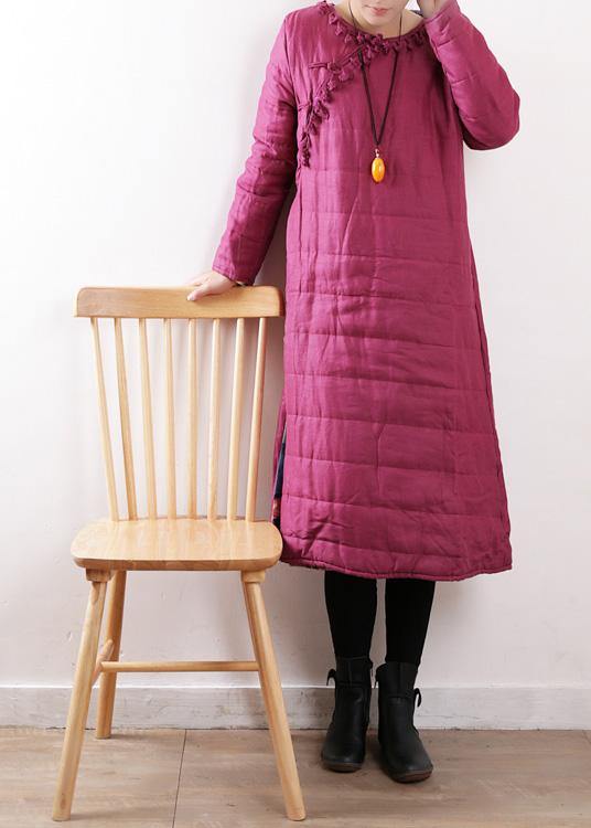 WW | Plus-Size Clothing Winter Jacket Chinese Button Winter Coats Rose Side Open Casual Outfit