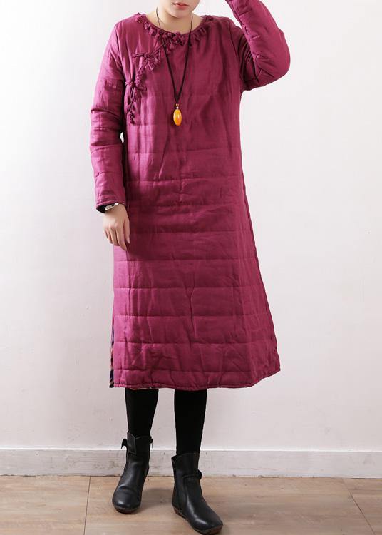 WW | Plus-Size Clothing Winter Jacket Chinese Button Winter Coats Rose Side Open Casual Outfit