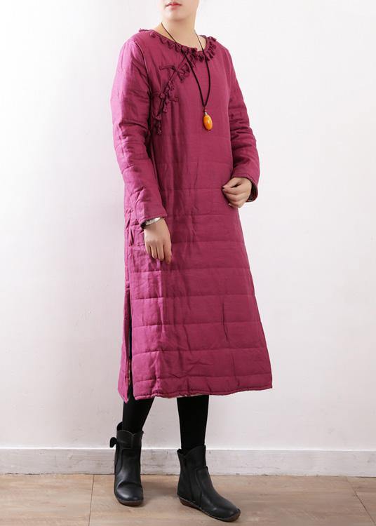 WW | Plus-Size Clothing Winter Jacket Chinese Button Winter Coats Rose Side Open Casual Outfit