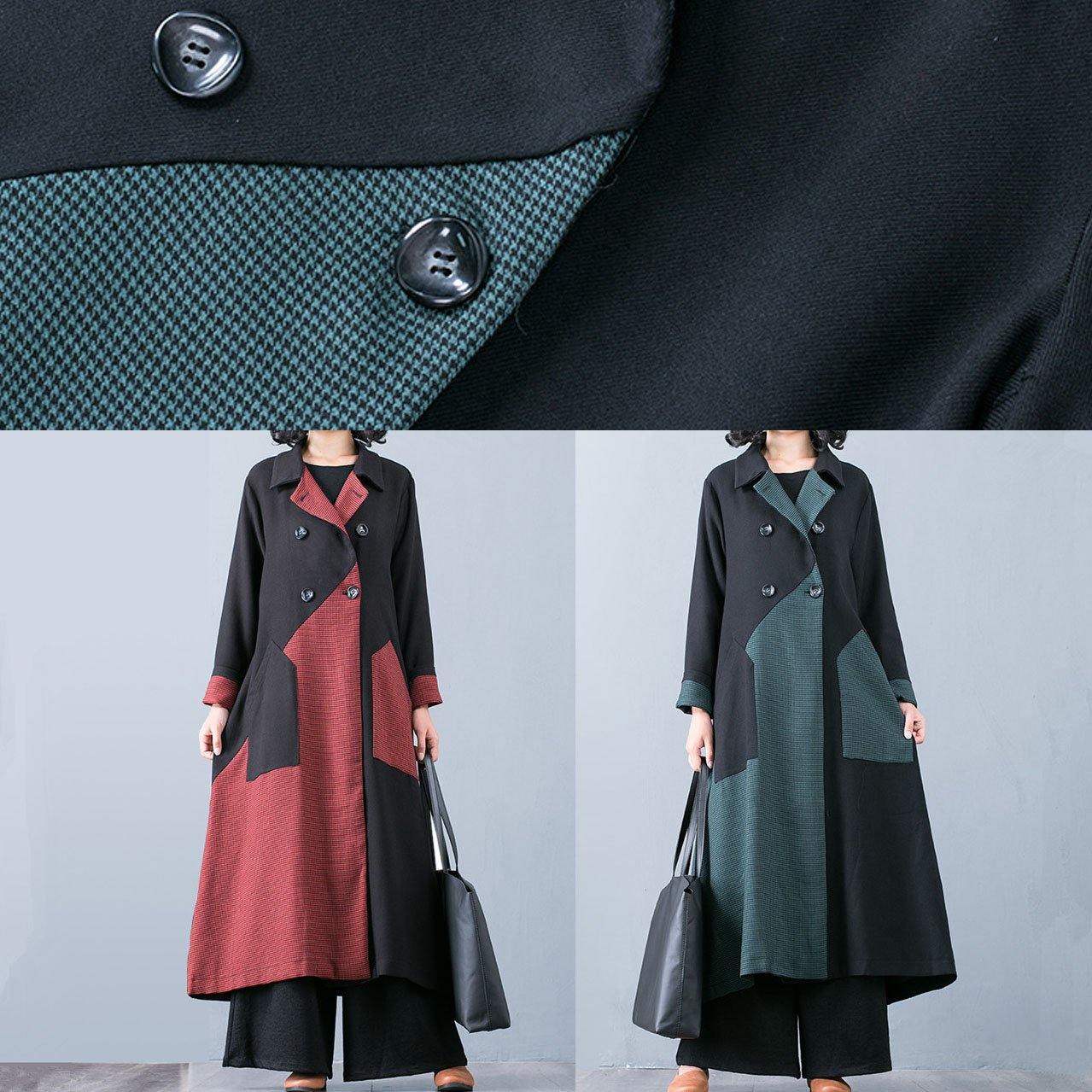 WW | Plus-Size Langmantel Jacke Grün Patchwork Doppelreiher Mäntel Frauen