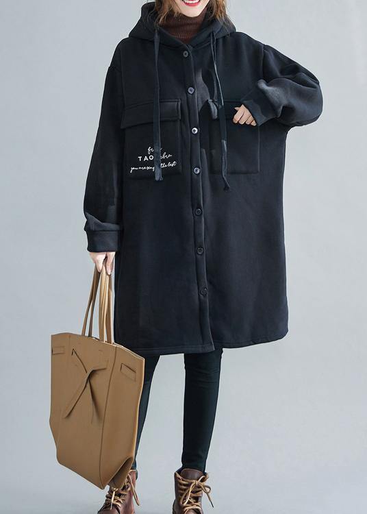 WW | Plus Size Schneejacken schwarze Stickerei Kapuze Taschen lässiges Outfit