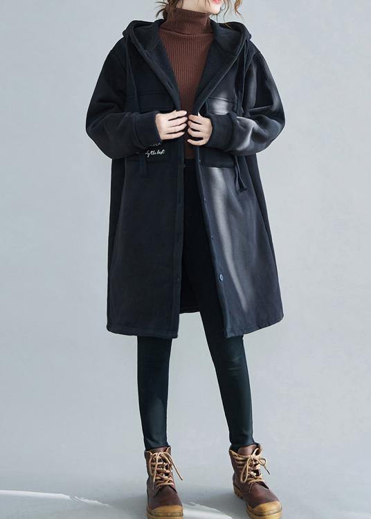 WW | Plus Size Schneejacken schwarze Stickerei Kapuze Taschen lässiges Outfit