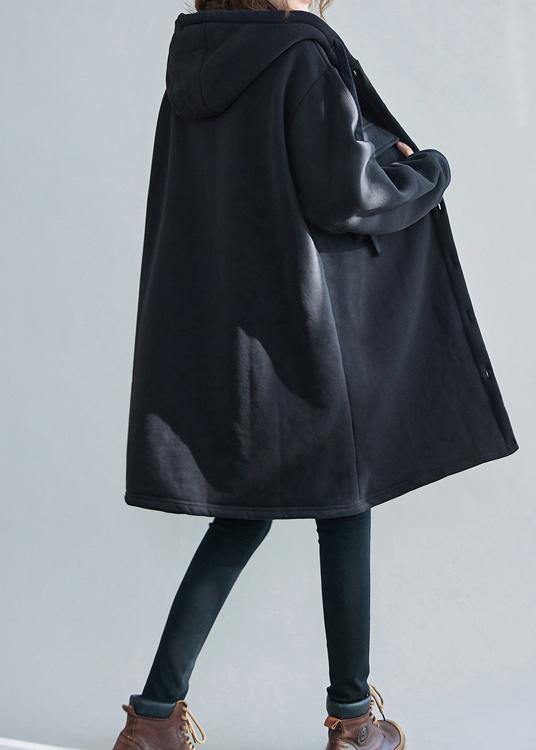 WW | Plus Size Schneejacken schwarze Stickerei Kapuze Taschen lässiges Outfit