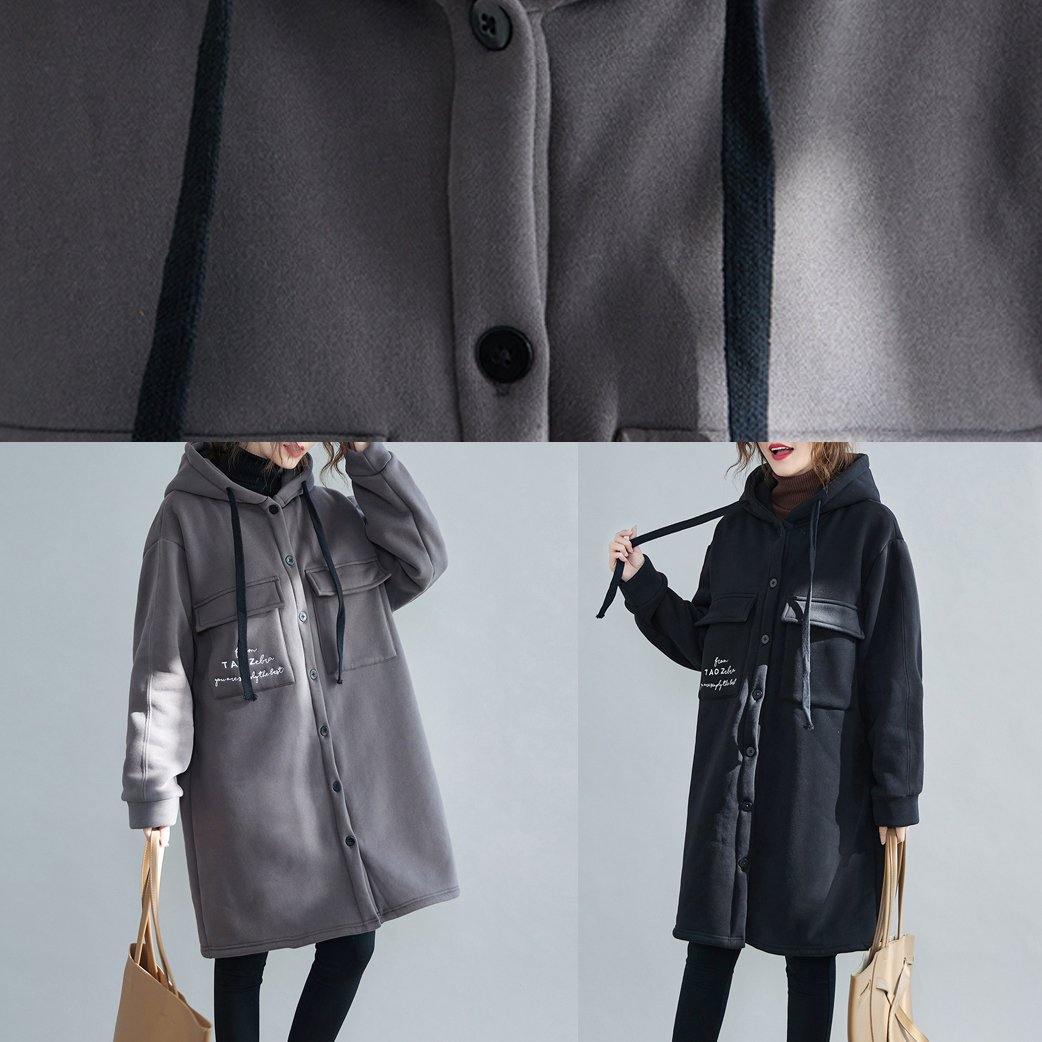 WW | Plus Size Schneejacken schwarze Stickerei Kapuze Taschen lässiges Outfit