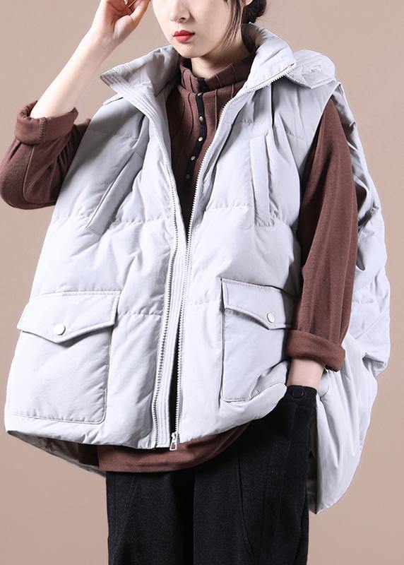 WW | Plus-Size Snow Jackets light grey Stand-up collar Pockets Duck feathers Vest