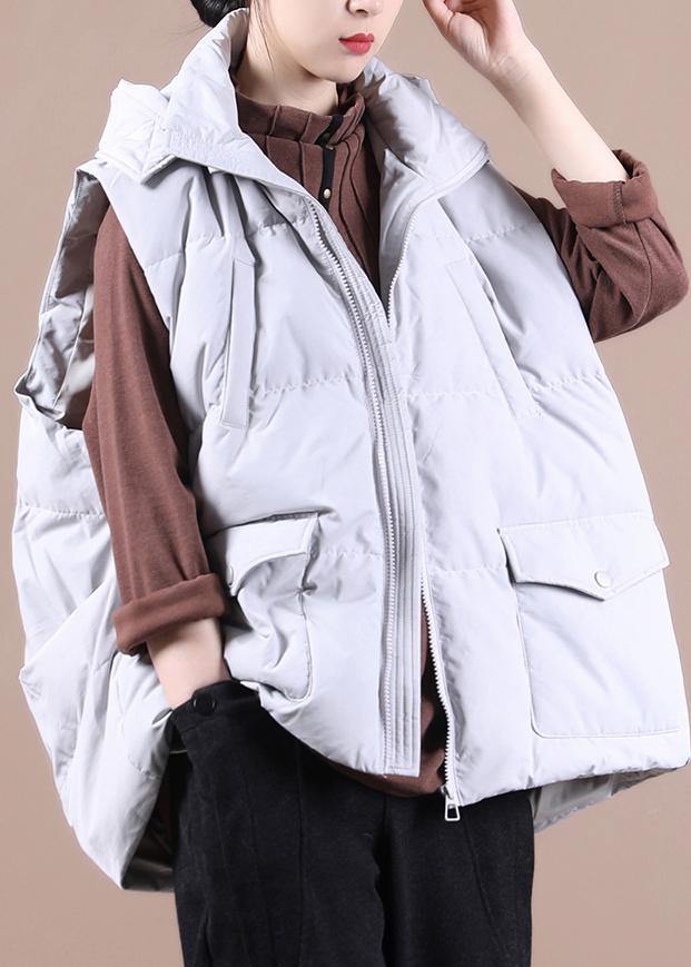 WW | Plus-Size Snow Jackets light grey Stand-up collar Pockets Duck feathers Vest