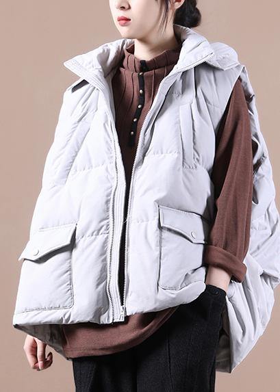 WW | Plus-Size Snow Jackets light grey Stand-up collar Pockets Duck feathers Vest