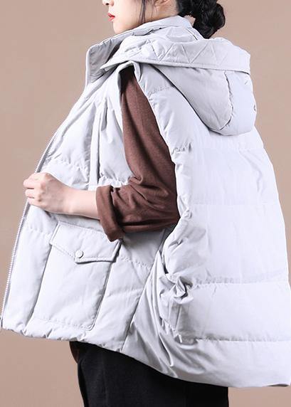 WW | Plus-Size Snow Jackets light grey Stand-up collar Pockets Duck feathers Vest