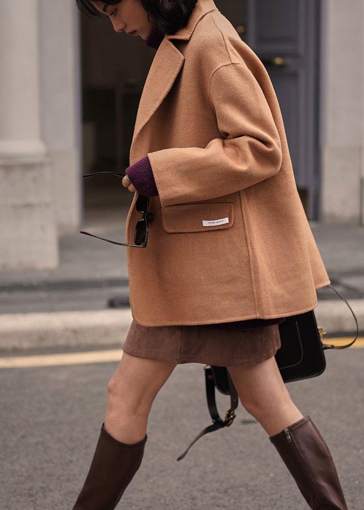 WW | Plus Size Women's Winter Coat Khaki Open Back Wool Coat