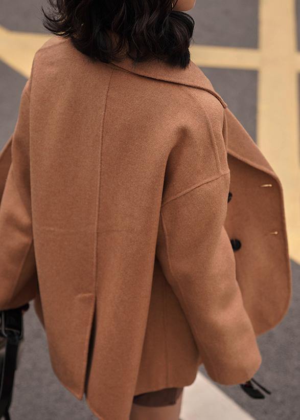 WW | Plus Size Women's Winter Coat Khaki Open Back Wool Coat