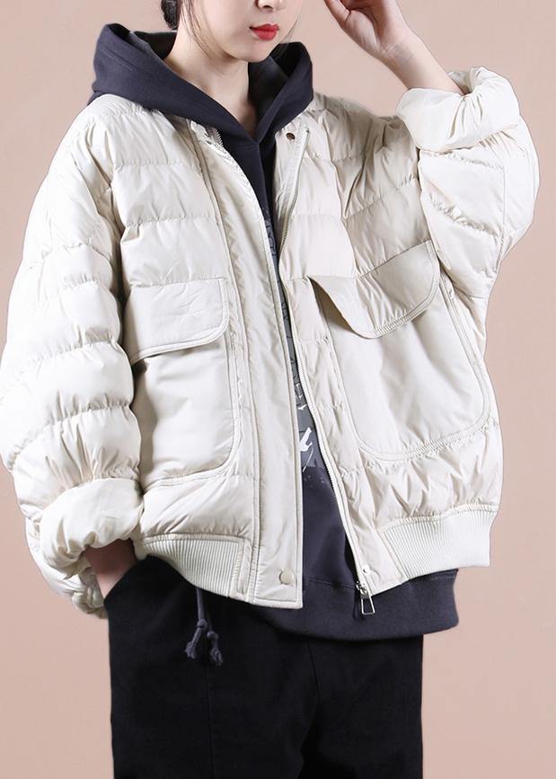 WW | Plus Size Winter Jackets Coats Beige Large Pockets Down Jacket Women