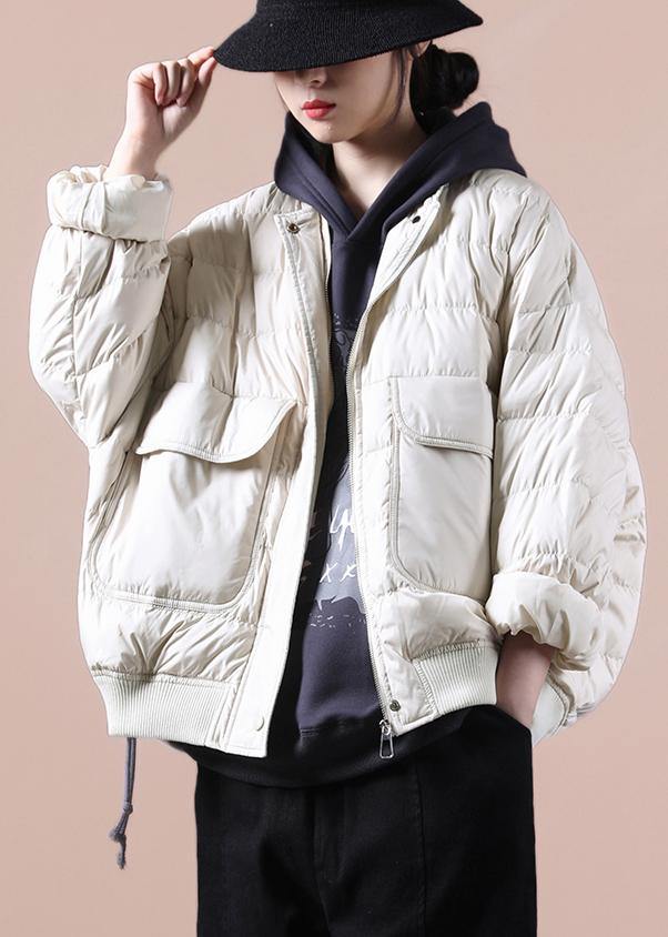 WW | Plus Size Winter Jackets Coats Beige Large Pockets Down Jacket Women