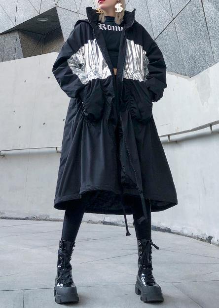WW | trendige Plus-Size Mäntel Outdoor schwarz Kapuze mit Kordelzug Winter Parkas