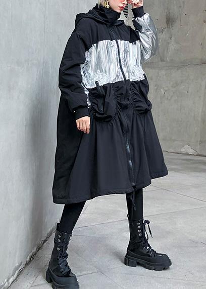 WW | trendige Plus-Size Mäntel Outdoor schwarz Kapuze mit Kordelzug Winter Parkas