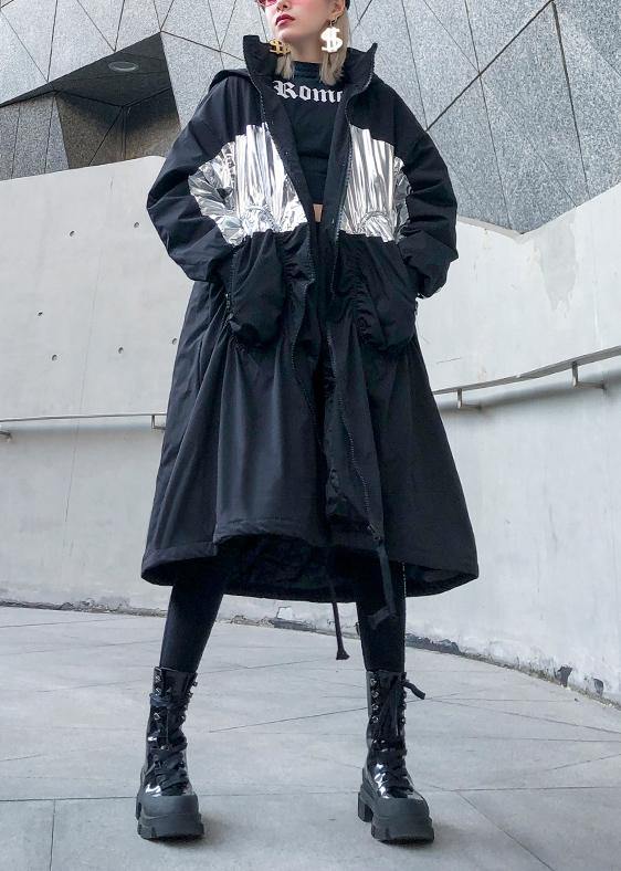 WW | trendige Plus-Size Mäntel Outdoor schwarz Kapuze mit Kordelzug Winter Parkas