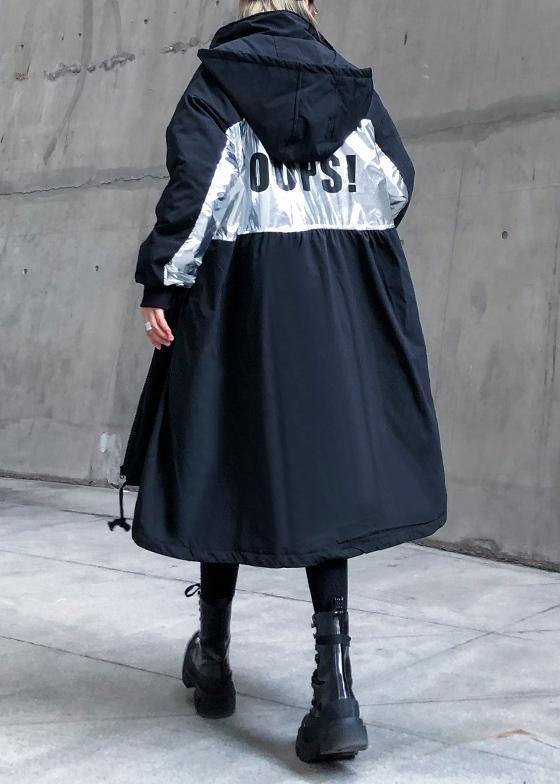 WW | trendige Plus-Size Mäntel Outdoor schwarz Kapuze mit Kordelzug Winter Parkas