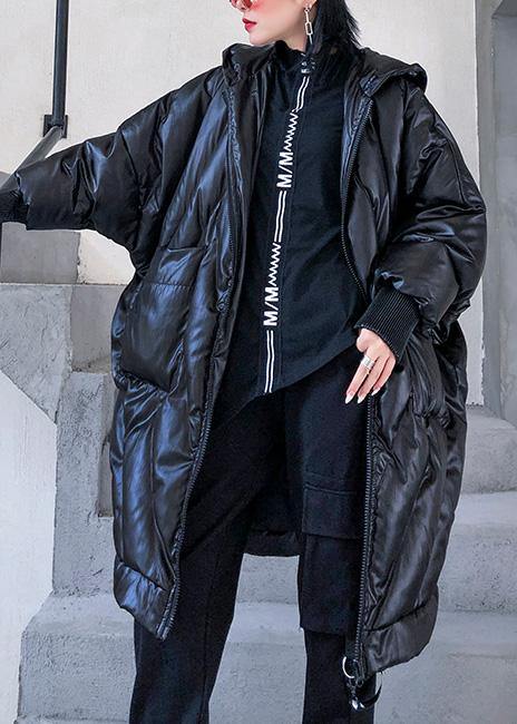 WW | trendy plus-size winter jacket loose hooded winter coats black thick pocket coat