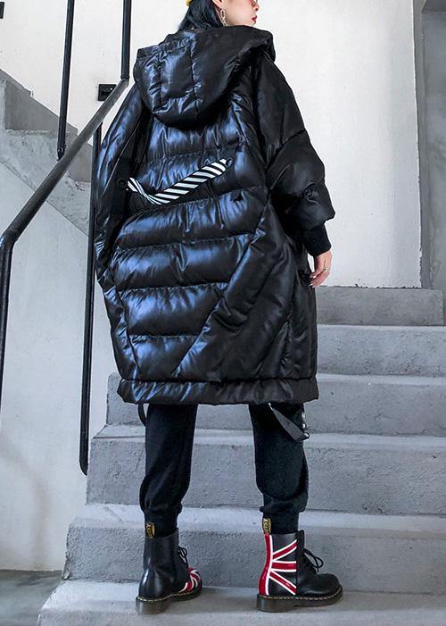 WW | trendy plus-size winter jacket loose hooded winter coats black thick pocket coat