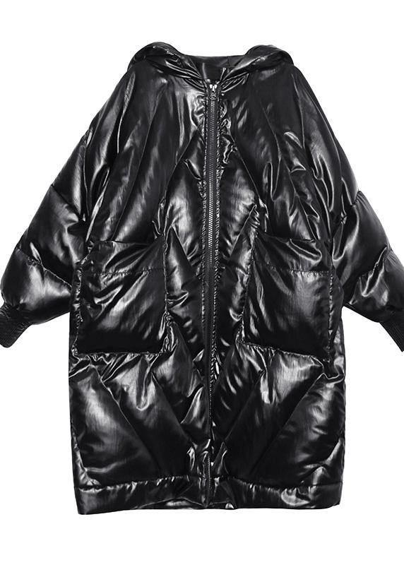 WW | trendy plus-size winter jacket loose hooded winter coats black thick pocket coat