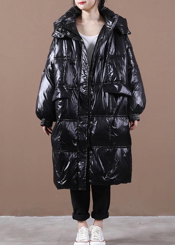 WW | Trendy Plus-Size Women's Parka Coats Black with Hood Zipper Pockets Down Coats