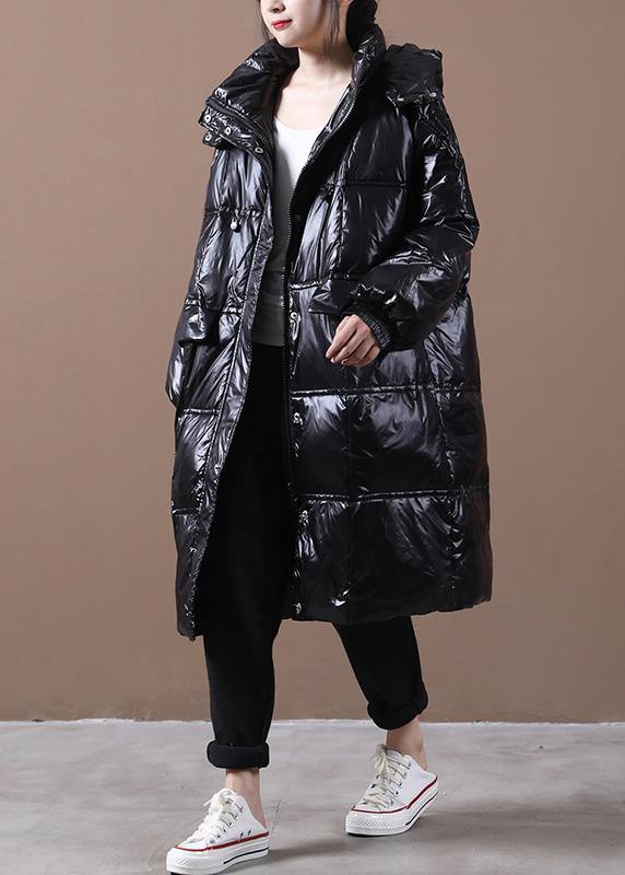 WW | trendige Plus-Size Damen Parka Mäntel schwarz mit Kapuze Taschen mit Reißverschluss abwärts Mäntel