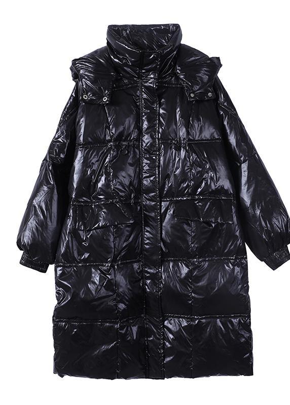 WW | Trendy Plus-Size Women's Parka Coats Black with Hood Zipper Pockets Down Coats