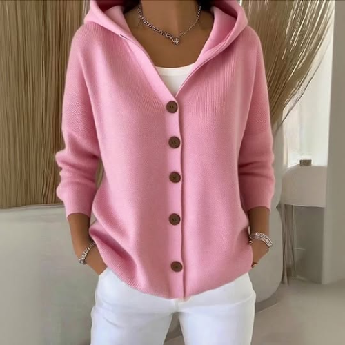 WW | Damen Strickcardigan mit Kapuze und Knöpfen