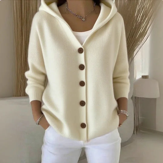WW | Damen Strickcardigan mit Kapuze und Knöpfen