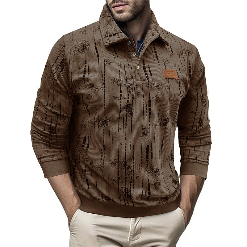 WW | Casual Fit Rib Knit Button Collar Patterned