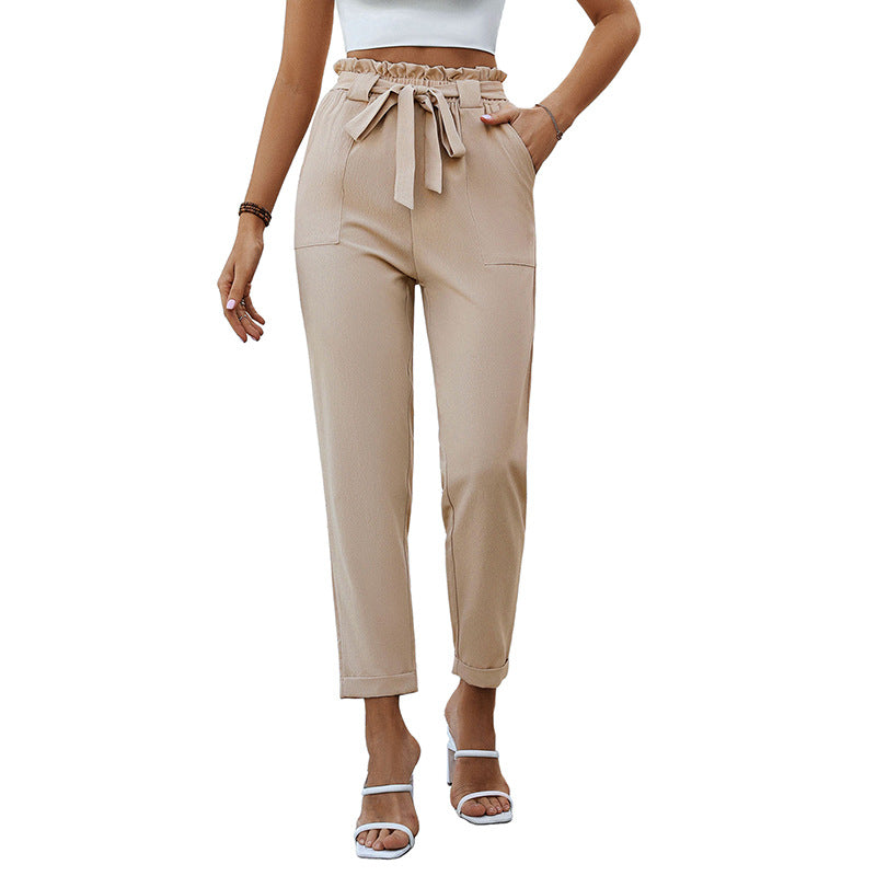 Damen Bequeme High-Waist Pants mit Taillengürtel WW
