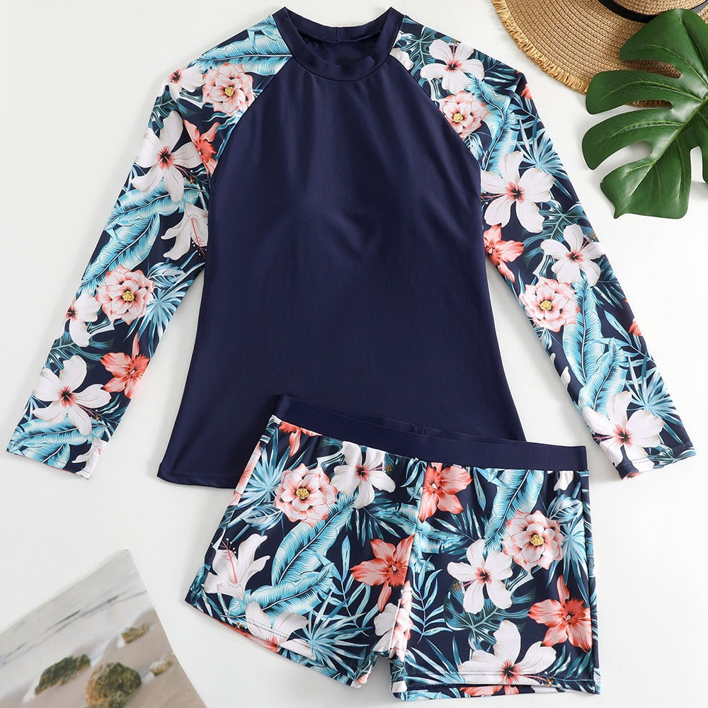 WW | Damen UV-Schutz Surfanzug mit floralem Design und kontrastierenden Ärmelakzenten