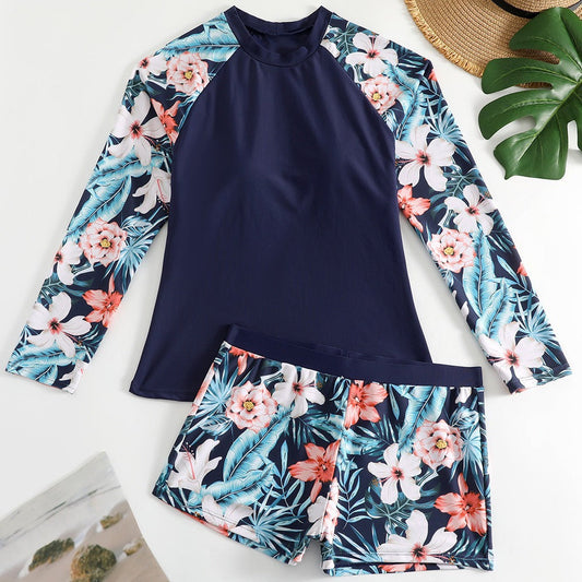 WW | Damen UV-Schutz Surfanzug mit floralem Design und kontrastierenden Ärmelakzenten