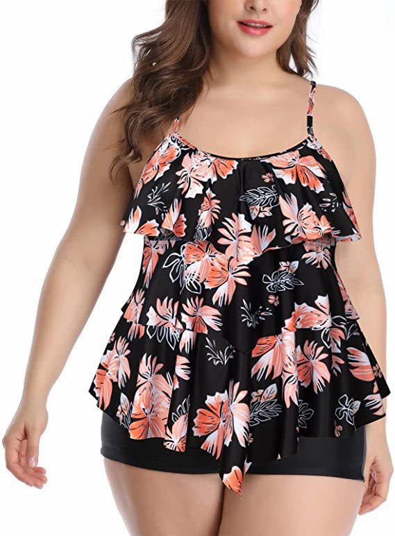 Damen Tankini-Set mit charmantem Flatteroberteil und bequemen Shorts WW