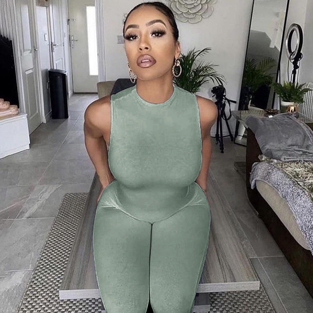 Women's All-in-One Jumpsuit with Plunge Neck and Bodycon Fit WW