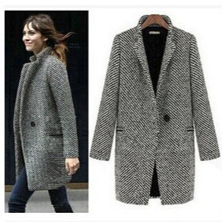 WW | Houndstooth Coat Wool Blend Classic Cut Midi Length Button Closure