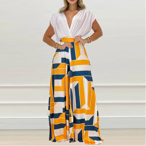 Women's Jumpsuit with Deep V-Neck and Wide Leg WW